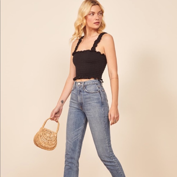 Reformation Tops - NEW • Reformation • Leonore Ruffle Crop Top Black